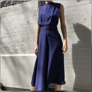 AWAVEAWAKE Midi Apron Navy Blue Dress XS
